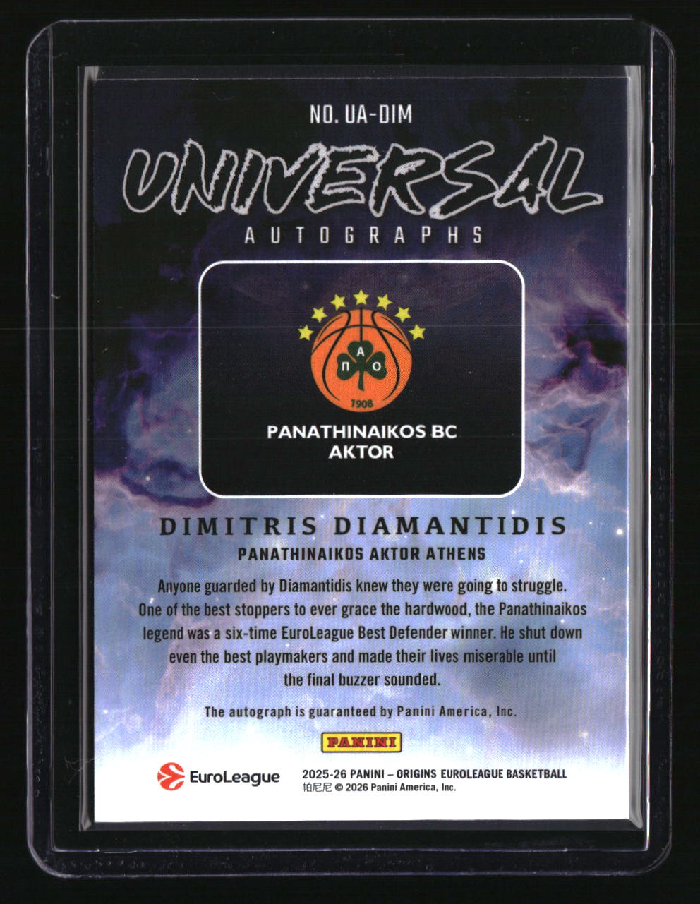 2025-26 Panini Origins EuroLeague Dimitris Diamantidis Maroon Auto #/115