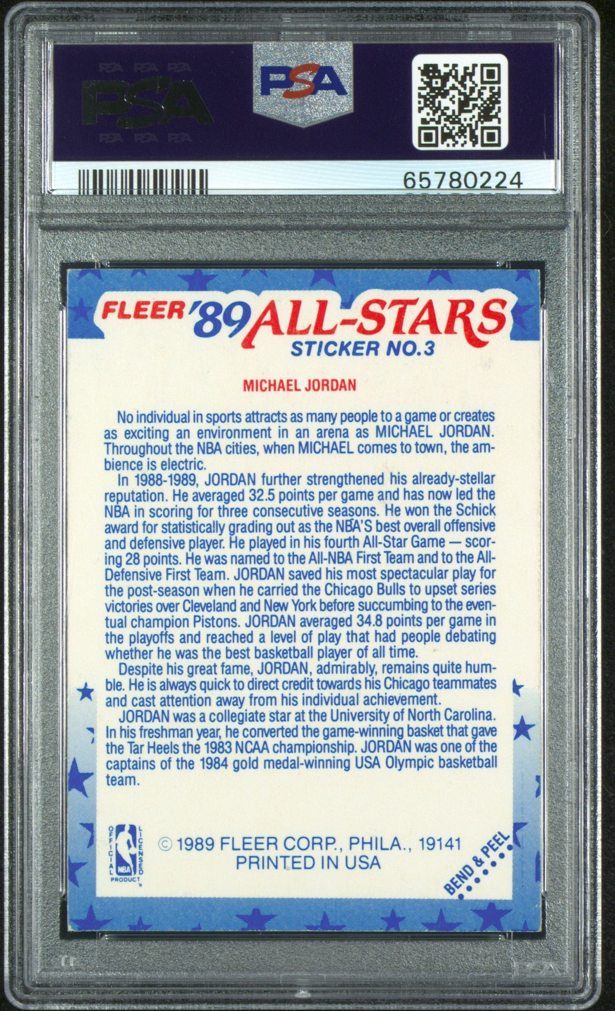 1989 Fleer Sticker Michael Jordan PSA 6