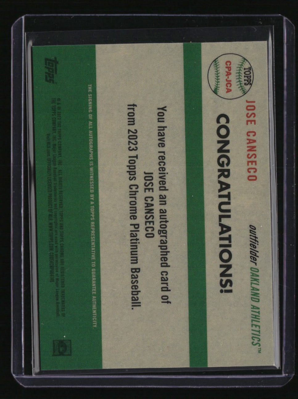 2023 Topps Chrome Platinum Anniversary Jose Canseco Auto Gold #/50