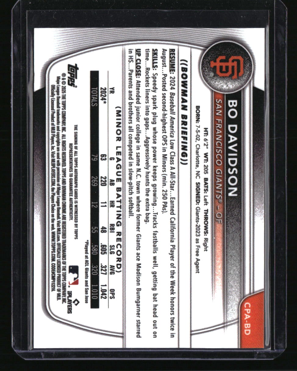 2025 Bowman Chrome Bo Davidson Prospect Autographs Speckle #/299