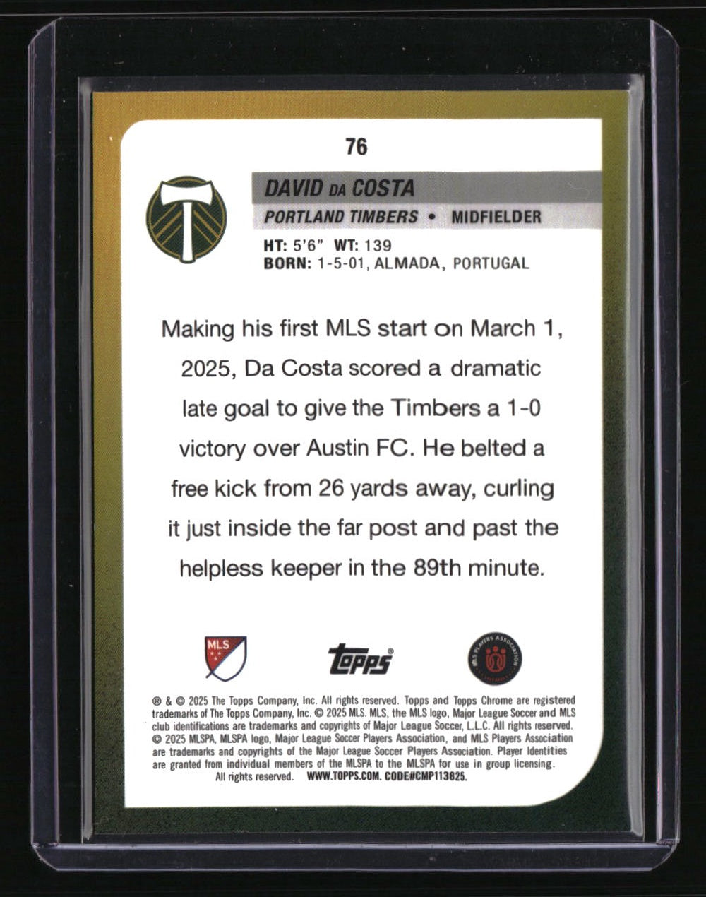 2025 Topps Chrome MLS David da Costa Black Wave Refractor #/10