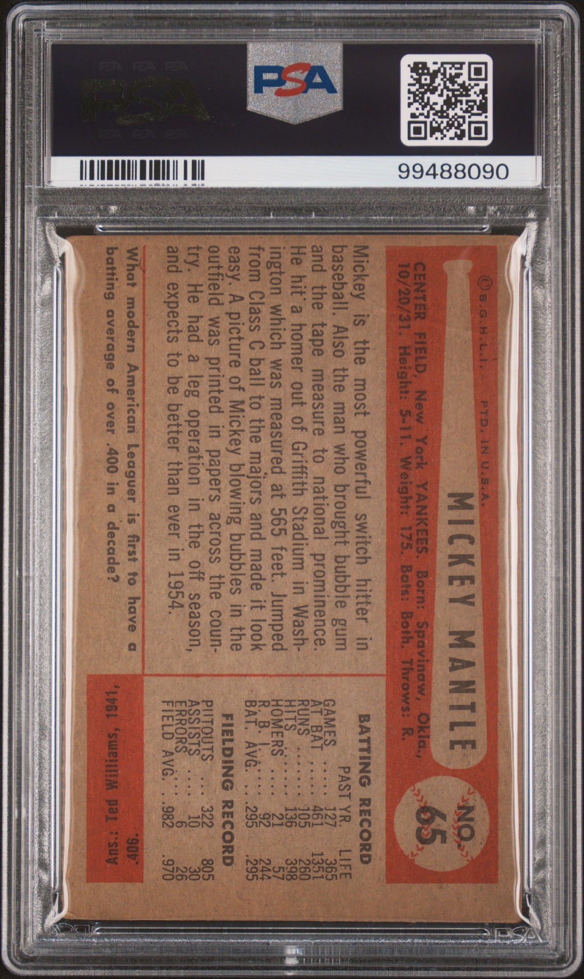 1954 Bowman Mickey Mantle PSA 1.5