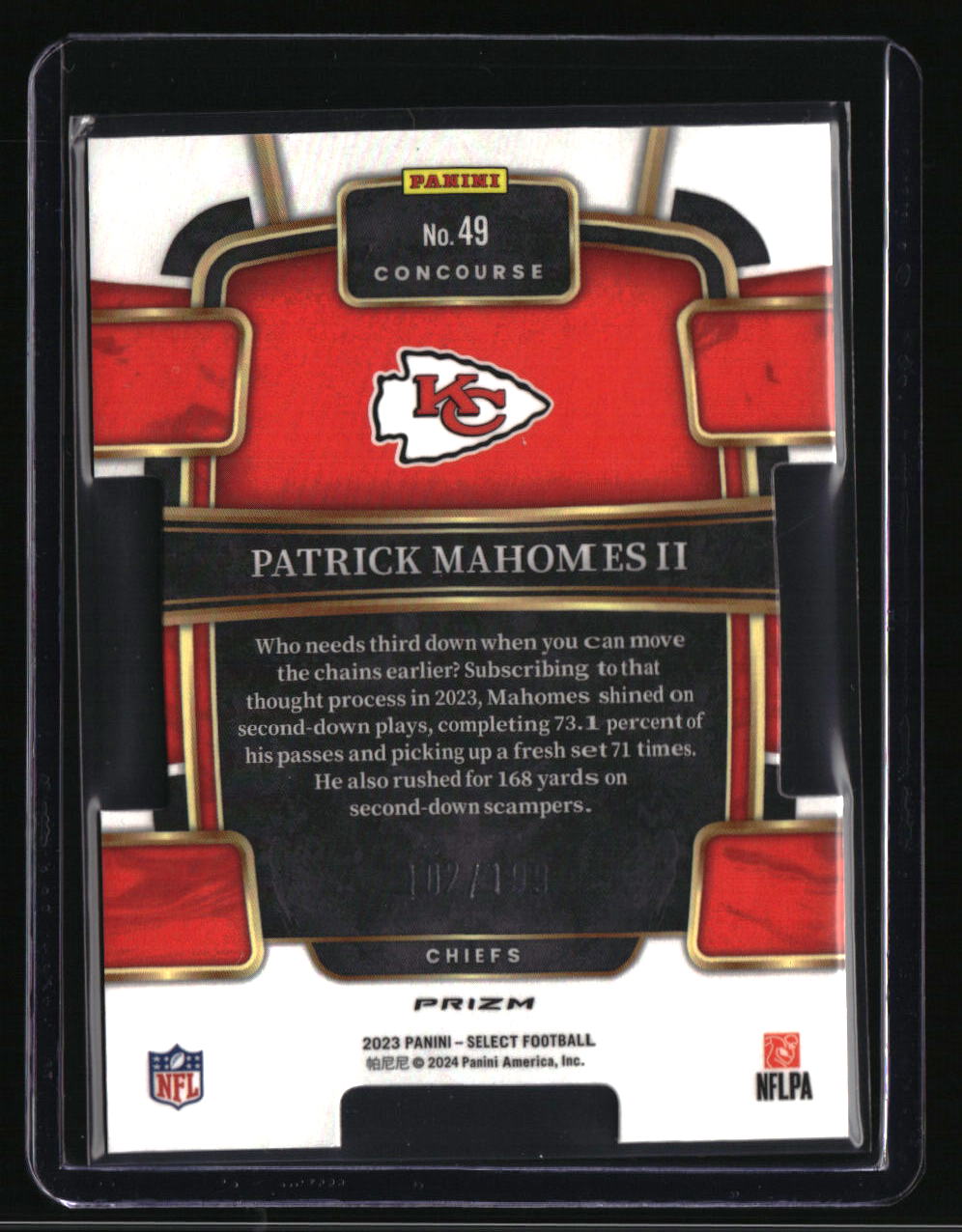 2023 Panini Select Patrick Mahomes II White Prizms Die Cuts #/199