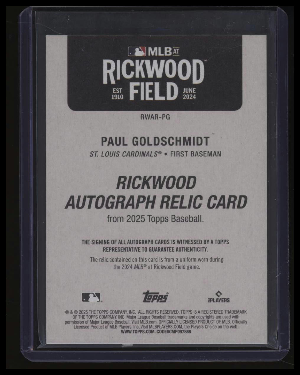 2025 Topps Paul Goldschmidt Rickwood Autograph Relics #/50