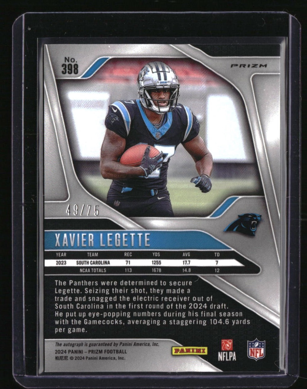 2024 Panini Prizm Xavier Legette Rookie Autographs Green Scope Prizm #/75