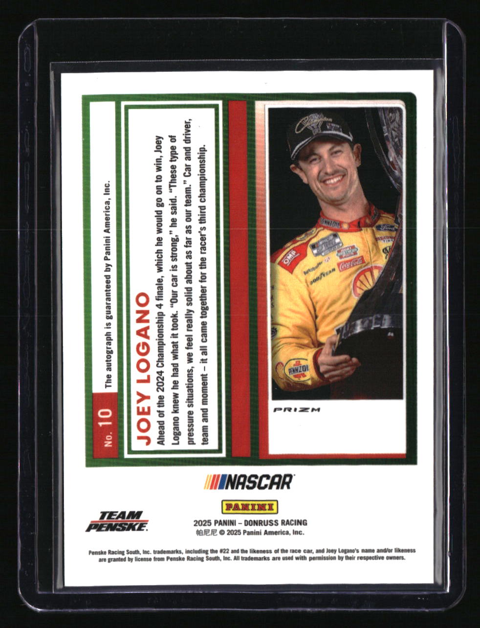 2025 Donruss Joey Logano Optic Blue Velocity Autograph