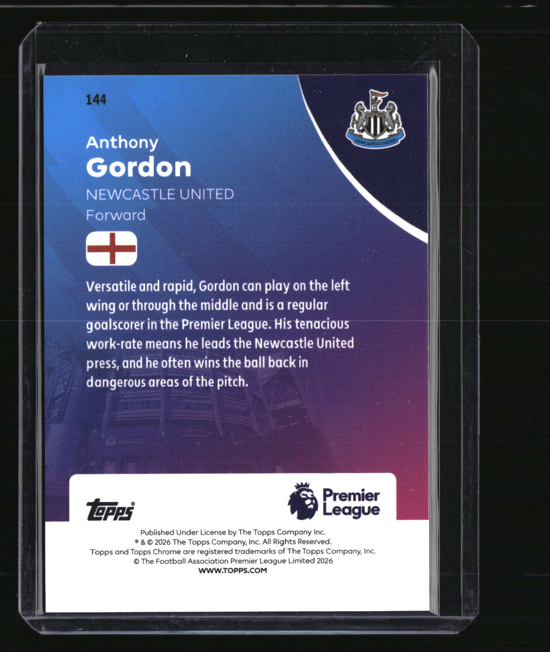 2025-26 Topps Chrome Sapphire Edition Premier League Anthony Gordon Orange #/25