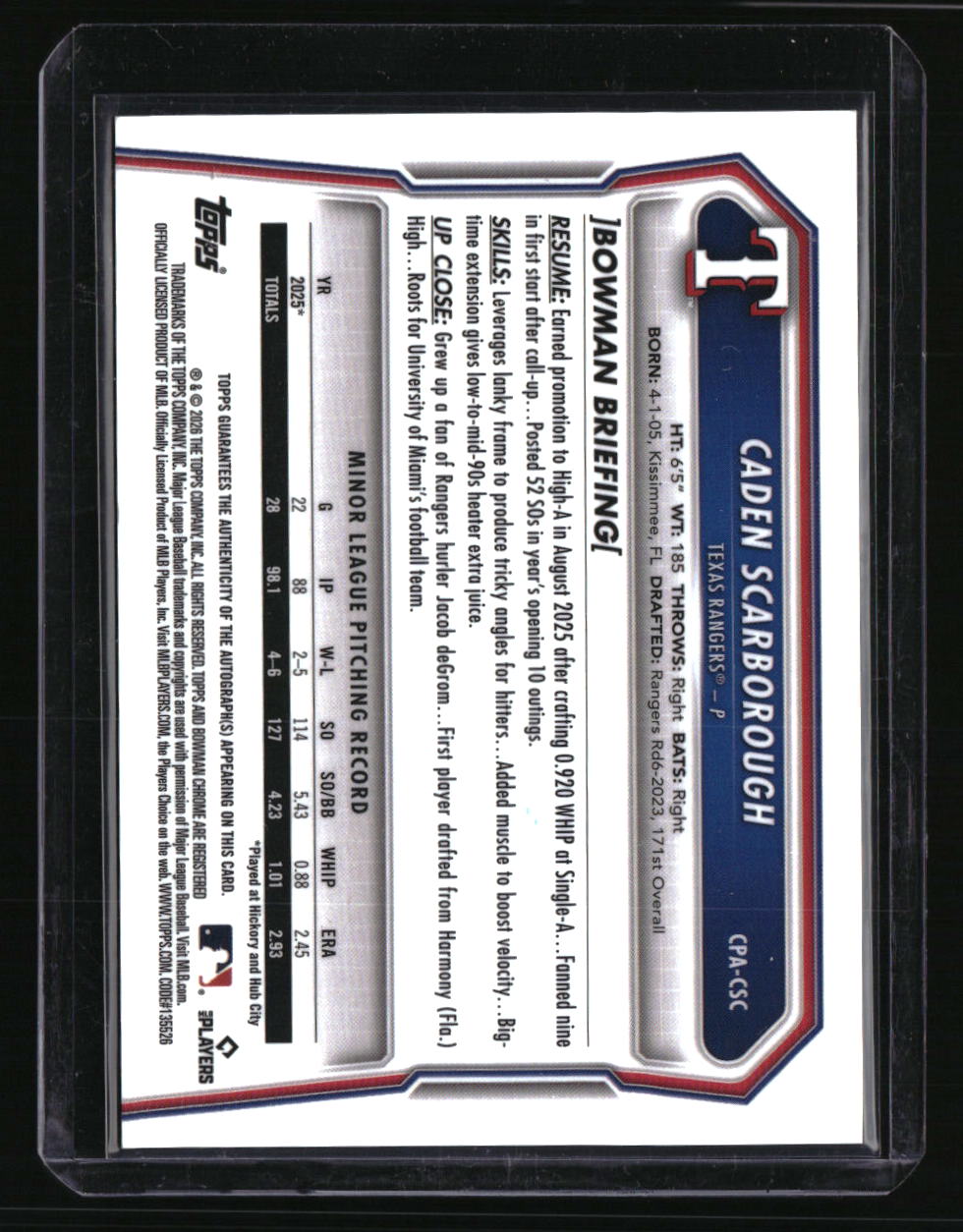 2026 Bowman Caden Scarborough Chrome Prospect Auto Mini Diamond #/100