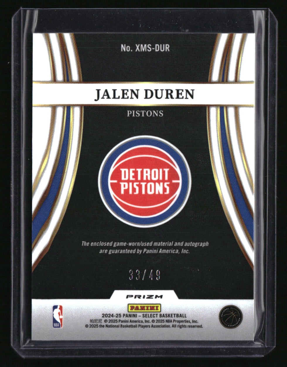 2024-25 Panini Select Jalen Duren X-Factor Memorabilia Signatures Blue #/49