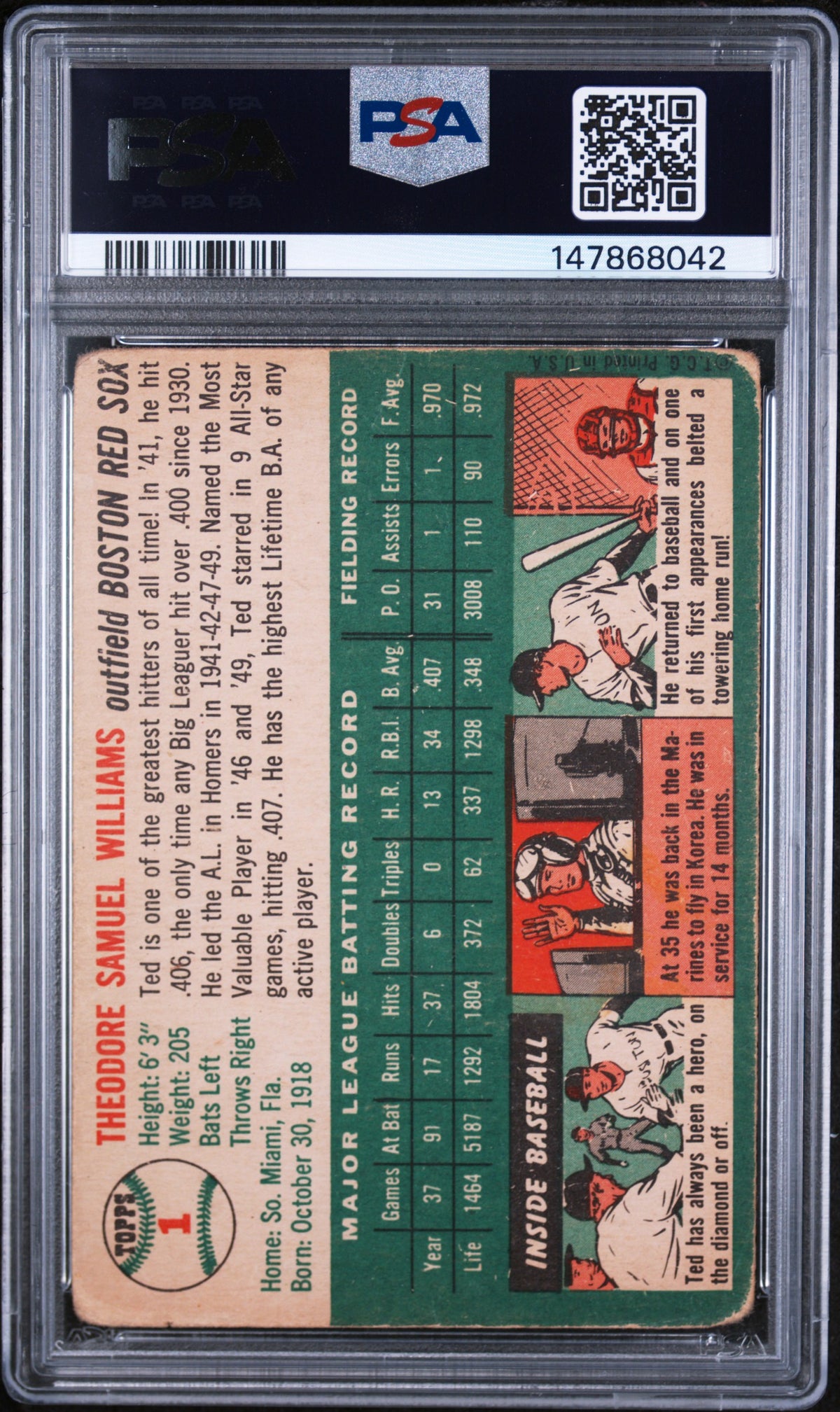 1954 Topps Ted Williams PSA 1