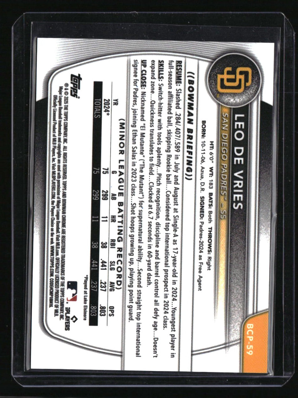 2025 Bowman Sapphire Edition Leo De Vries Gold #/50