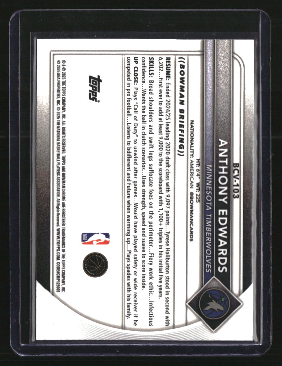 2025-26 Bowman Anthony Edwards Chrome Reptilian Fuchsia Refractors #/199