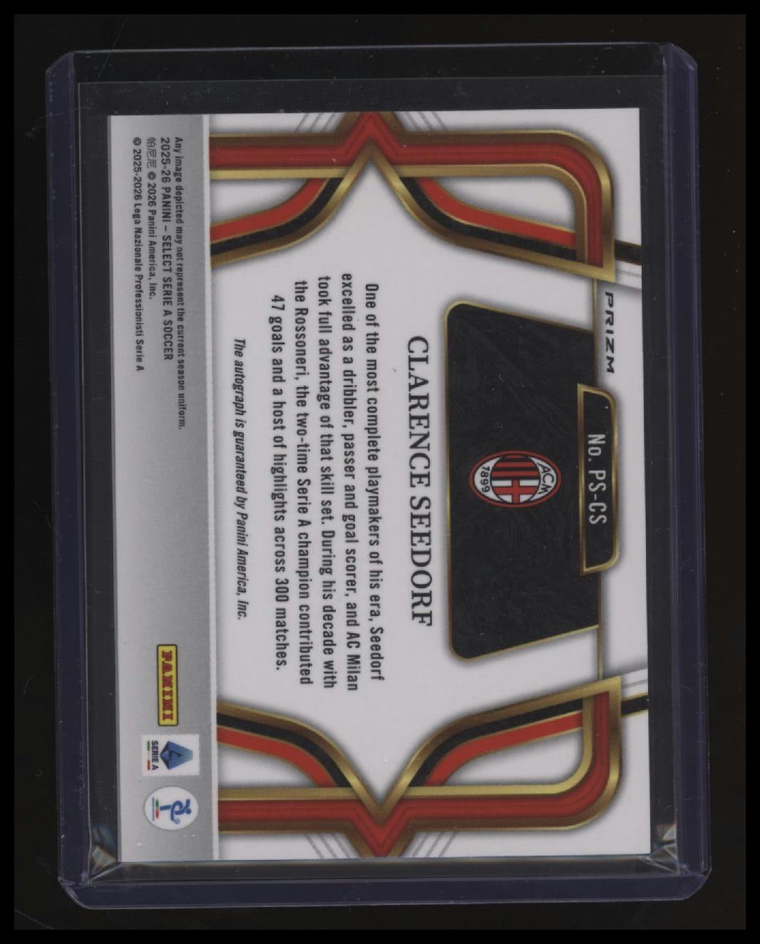 2025-26 Panini Select Serie A Soccer Clarence Seedorf Silver Pitchside Signature