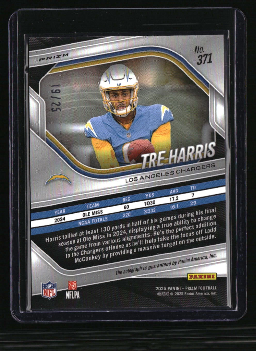 2025 Panini Prizm Tre Harris Prizm Rookie Autographs Camo #/25