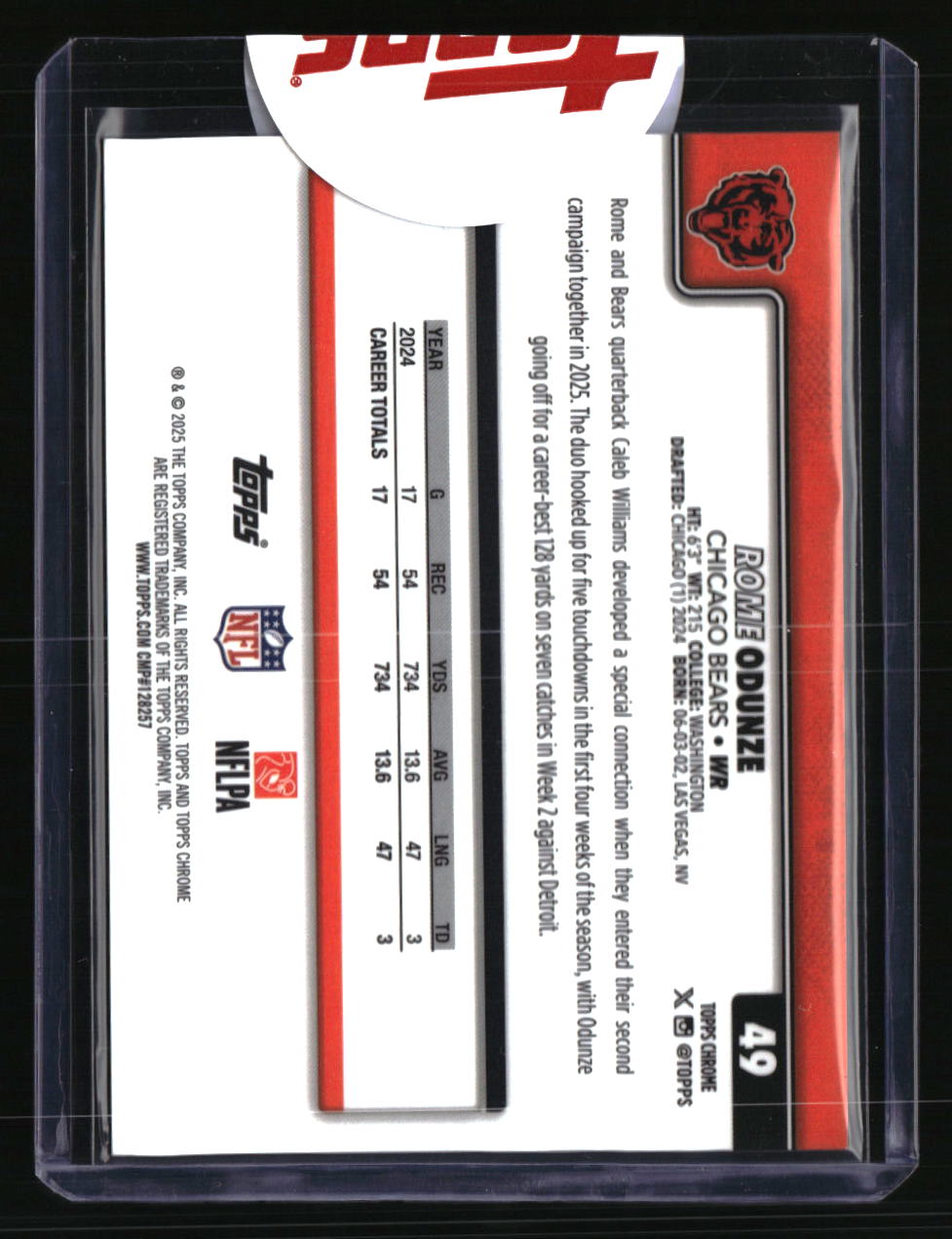 2025 Topps Chrome Rome Odunze Orange Geometric Refractor #/25