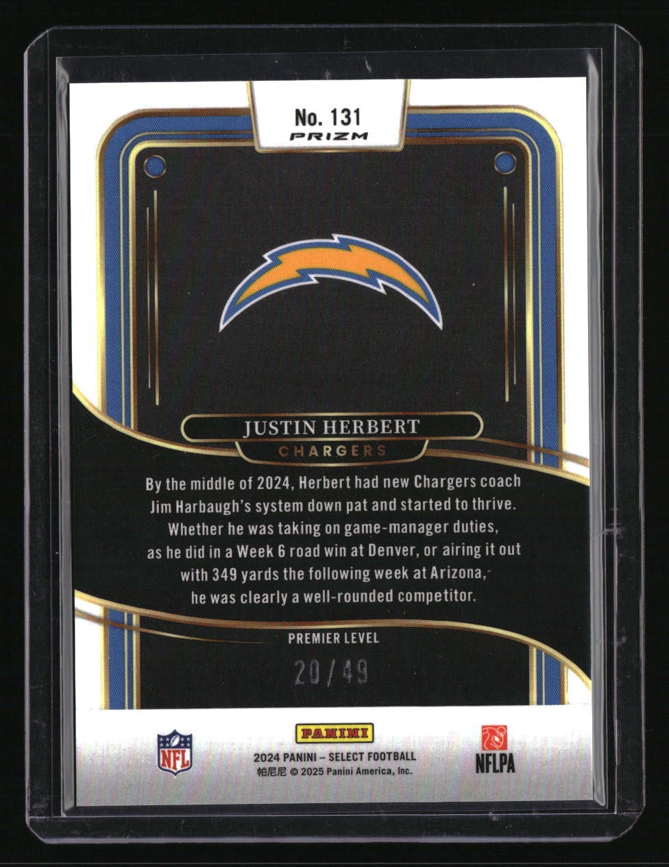 2024 Panini Select Justin Herbert Neon Green Premier Level #/49