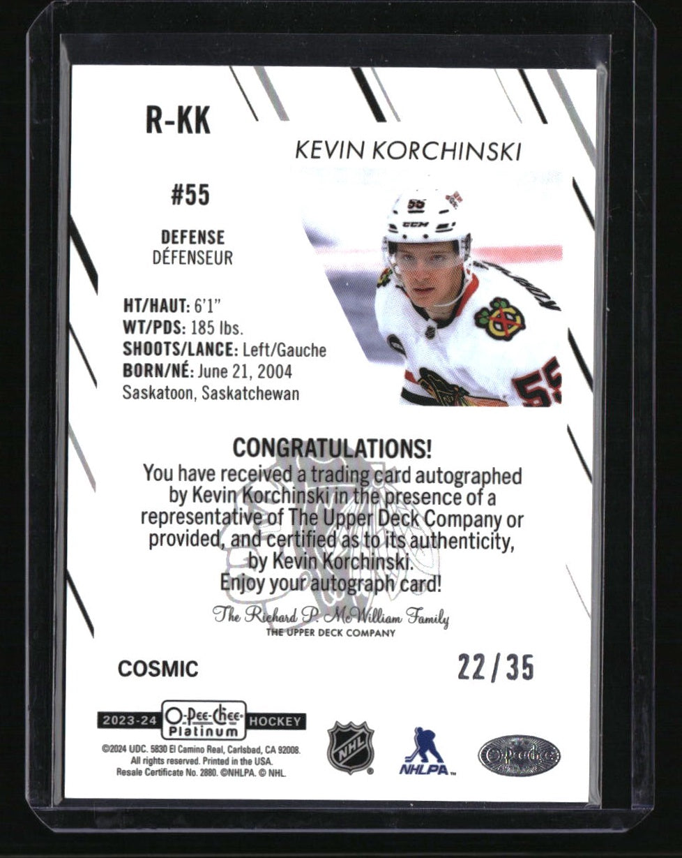 2023-24 O-Pee-Chee Platinum Kevin Korchinski Rookie Autographs Cosmic #/35