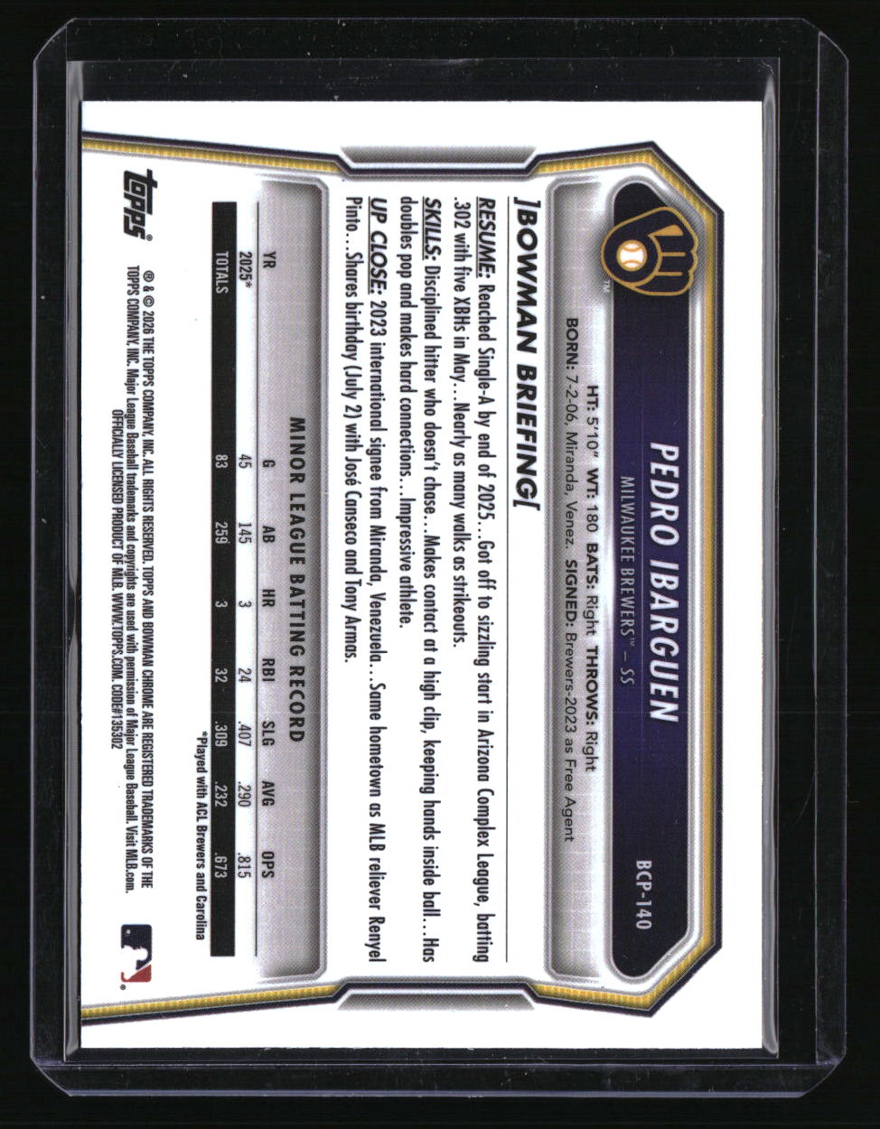 2026 Bowman Pedro Ibarguen Chrome Prospects Green Grass Refractor #/99