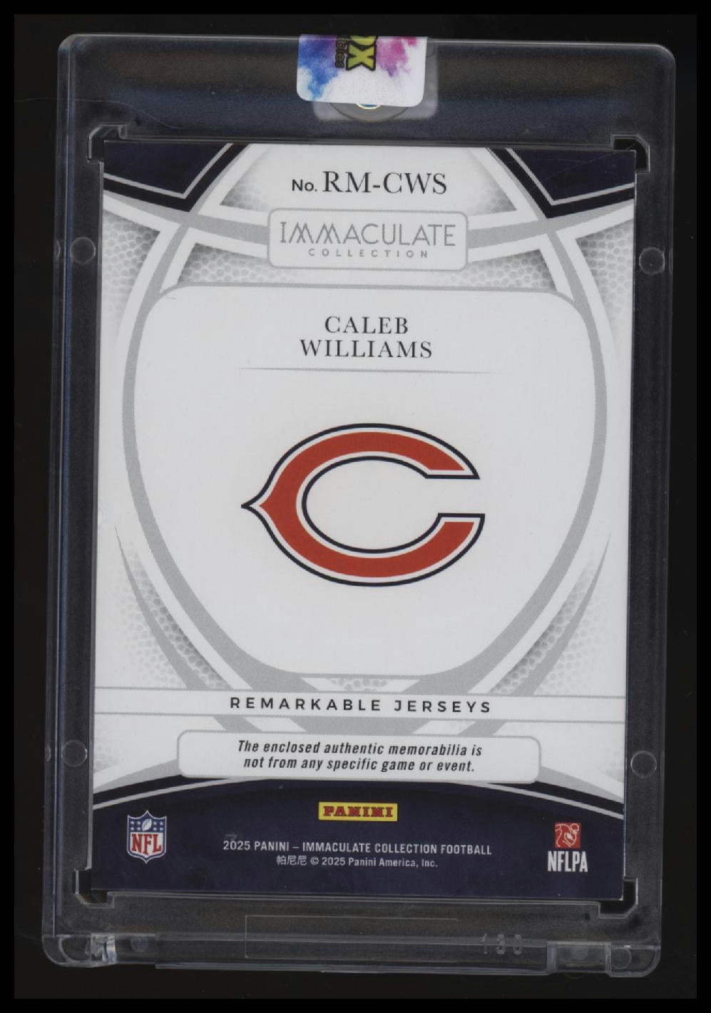 2025 Immaculate Collection Caleb Williams Remarkable Memorabilia Gold #/10