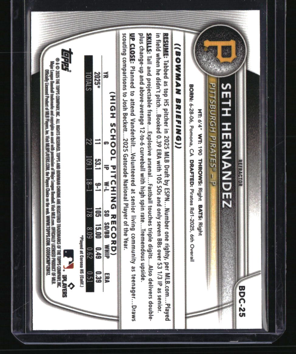 2025 Bowman Draft Seth Hernandez Chrome Refractor