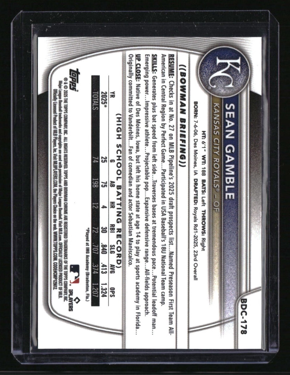 2025 Bowman Draft Sean Gamble Chrome Bowman Logofractor #/35 First On Print