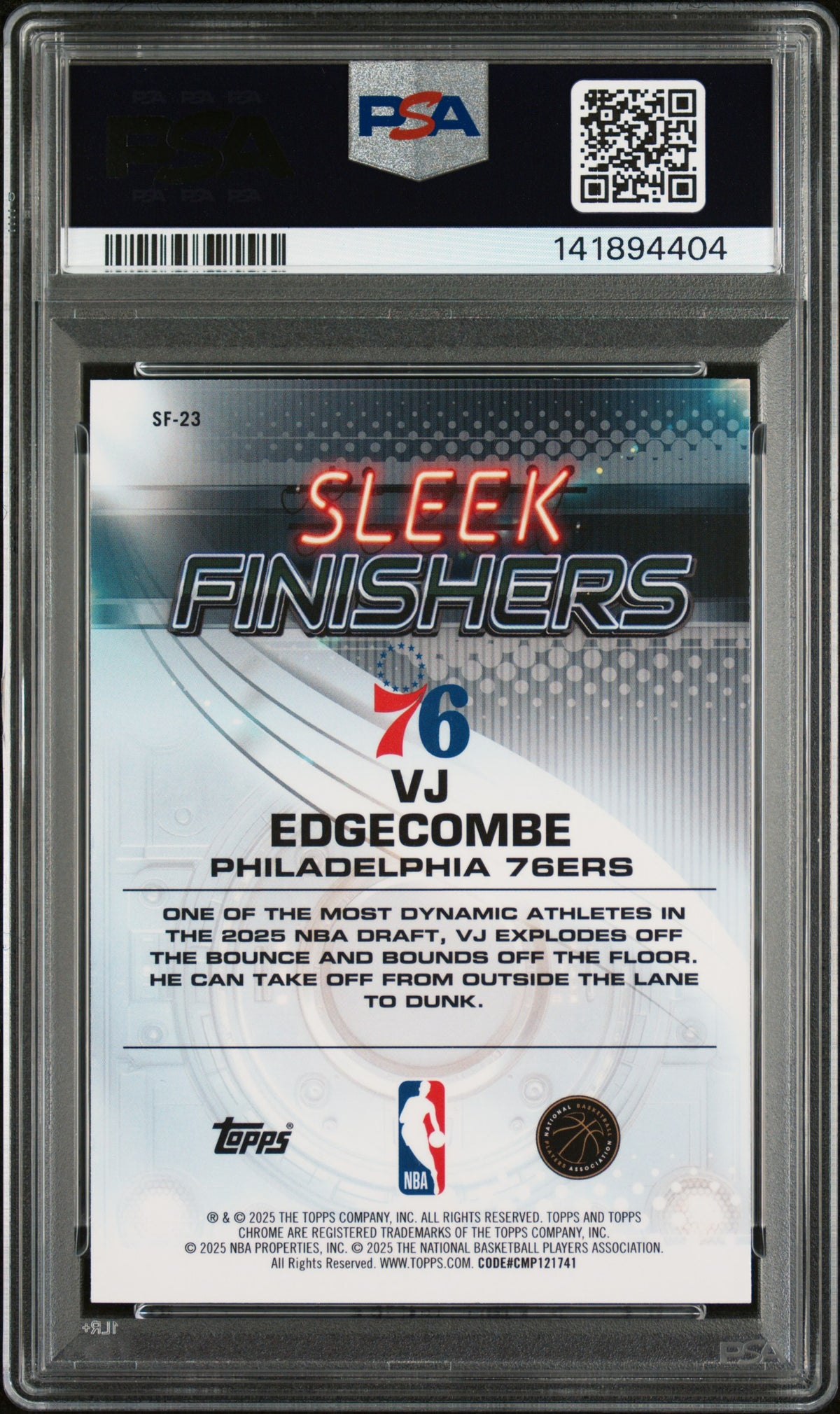 2025 Topps Chrome Sleek Finishers Vj Edgecombe Sleek Finishers-Blue Ref PSA 10