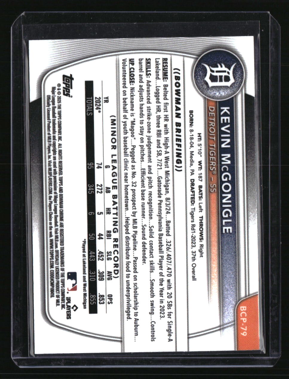 2025 Bowman Kevin McGonigle Chrome Prospects Blue Geometric Refractor #/150