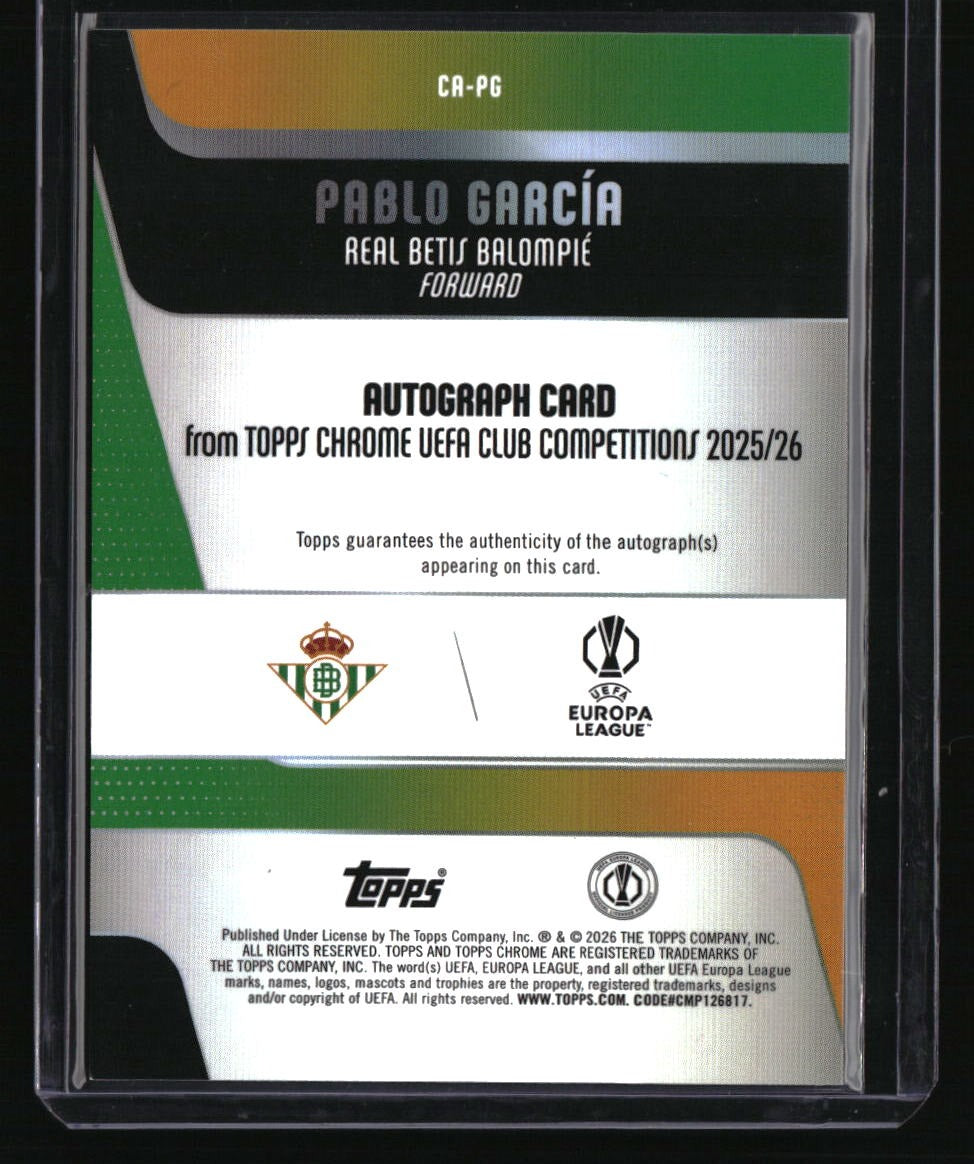 2025-26 Topps Chrome UEFA Club Competitions Pablo García Auto Green Lava #/99
