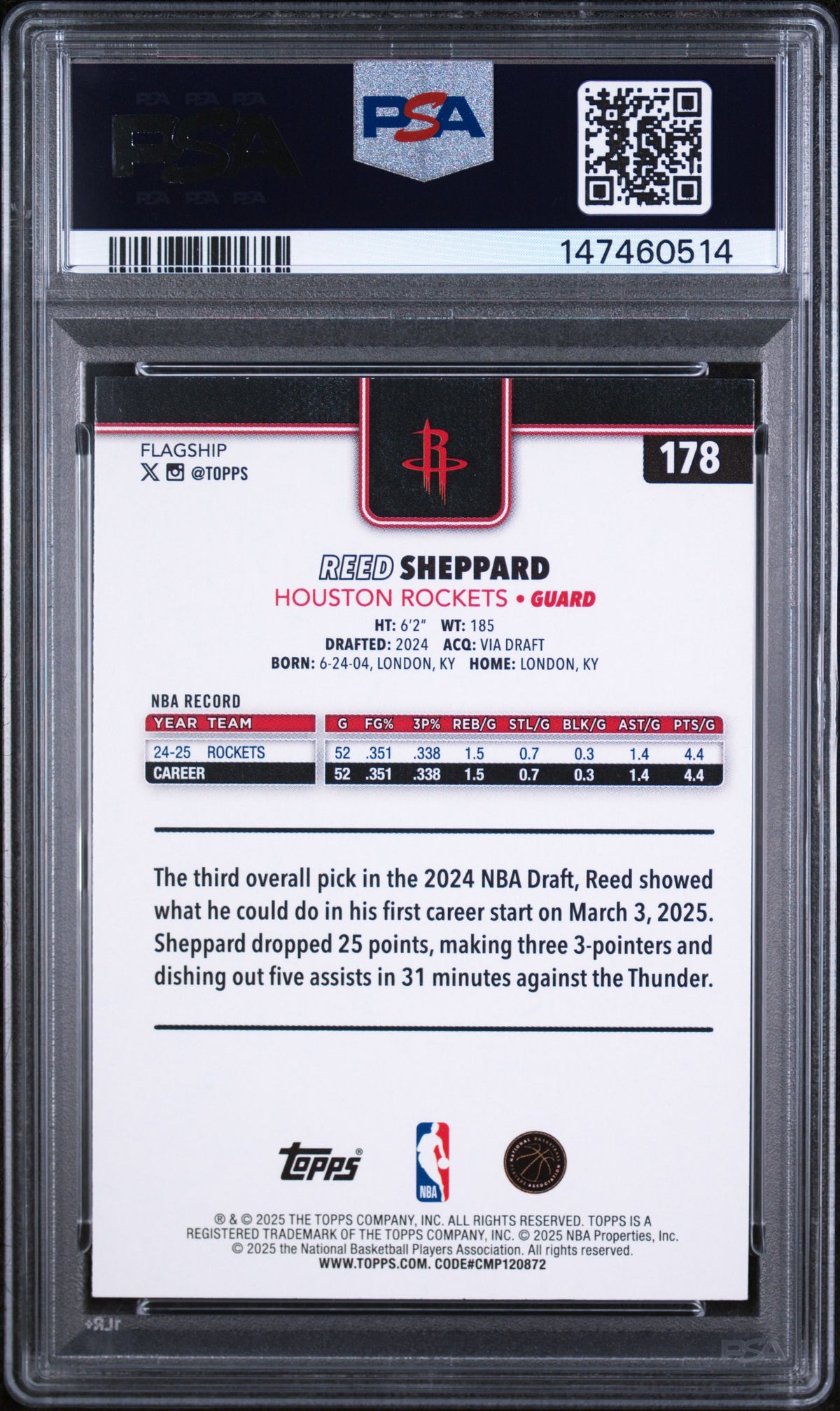 2025 Topps Reed Sheppard Black PSA 8