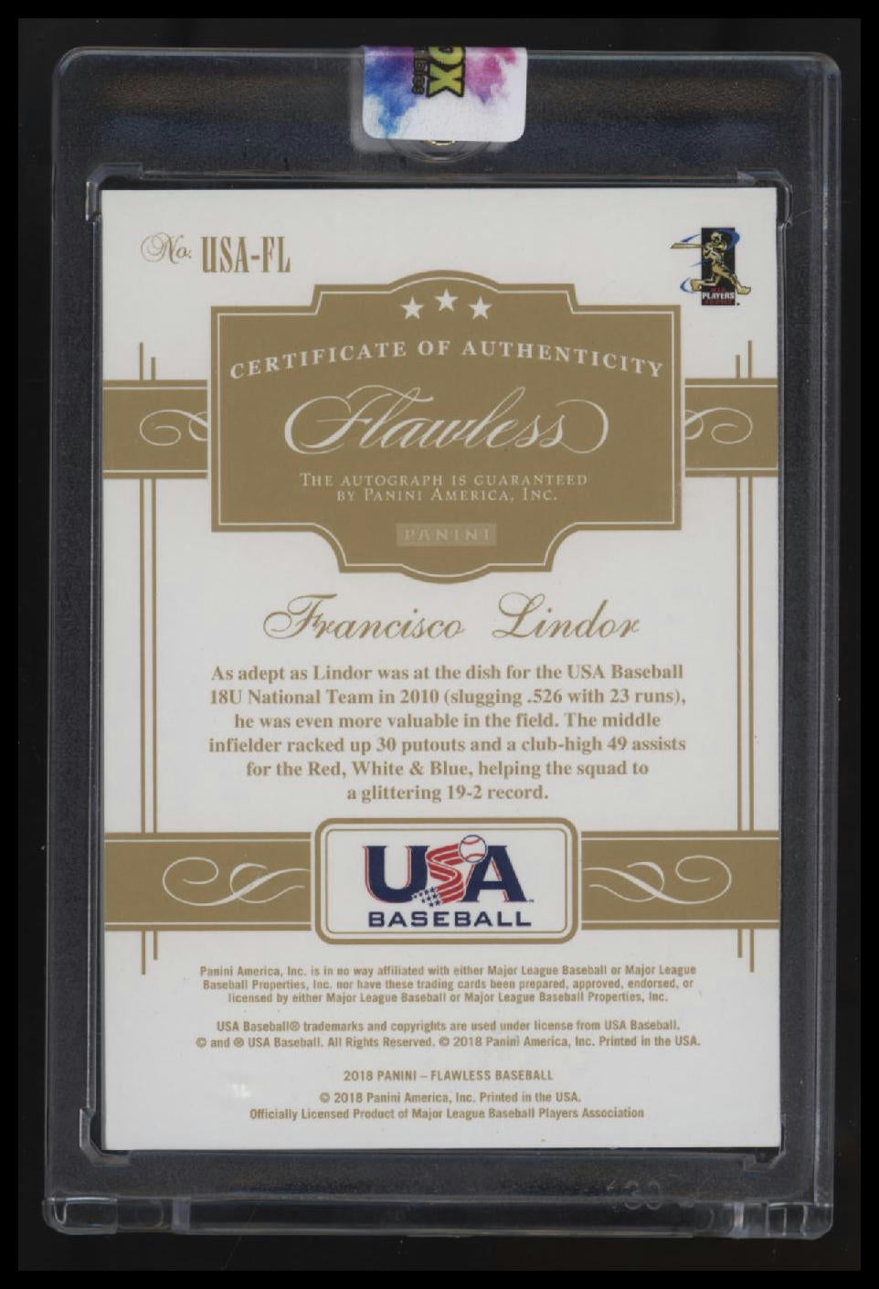 2018 Panini Flawless Francisco Lindor USA Signatures Emerald #/3