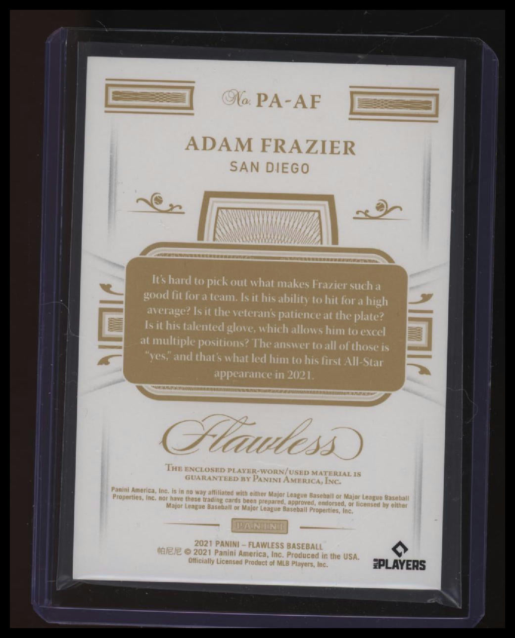 2021 Panini Flawless Adam Frazier Patches #/25