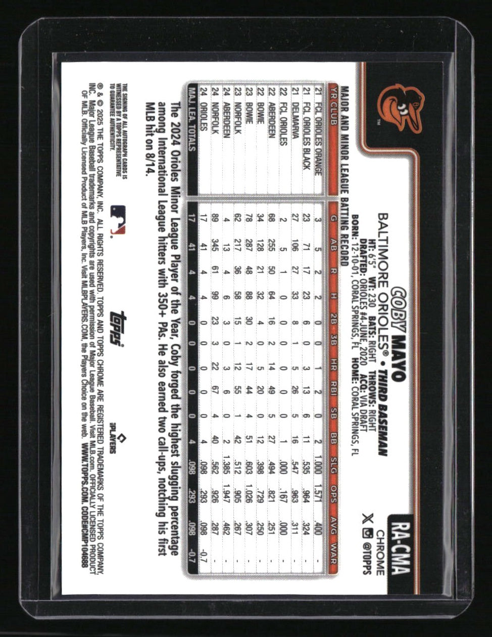 2025 Topps Chrome Update Coby Mayo Lava Lamp Autographs Gold/Orange #/85