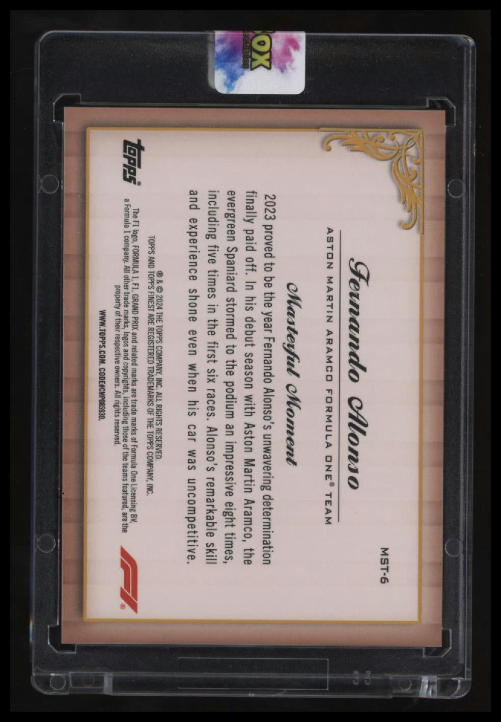 2024 Topps Finest Formula 1 Fernando Alonso Masters Red Refractor #/5