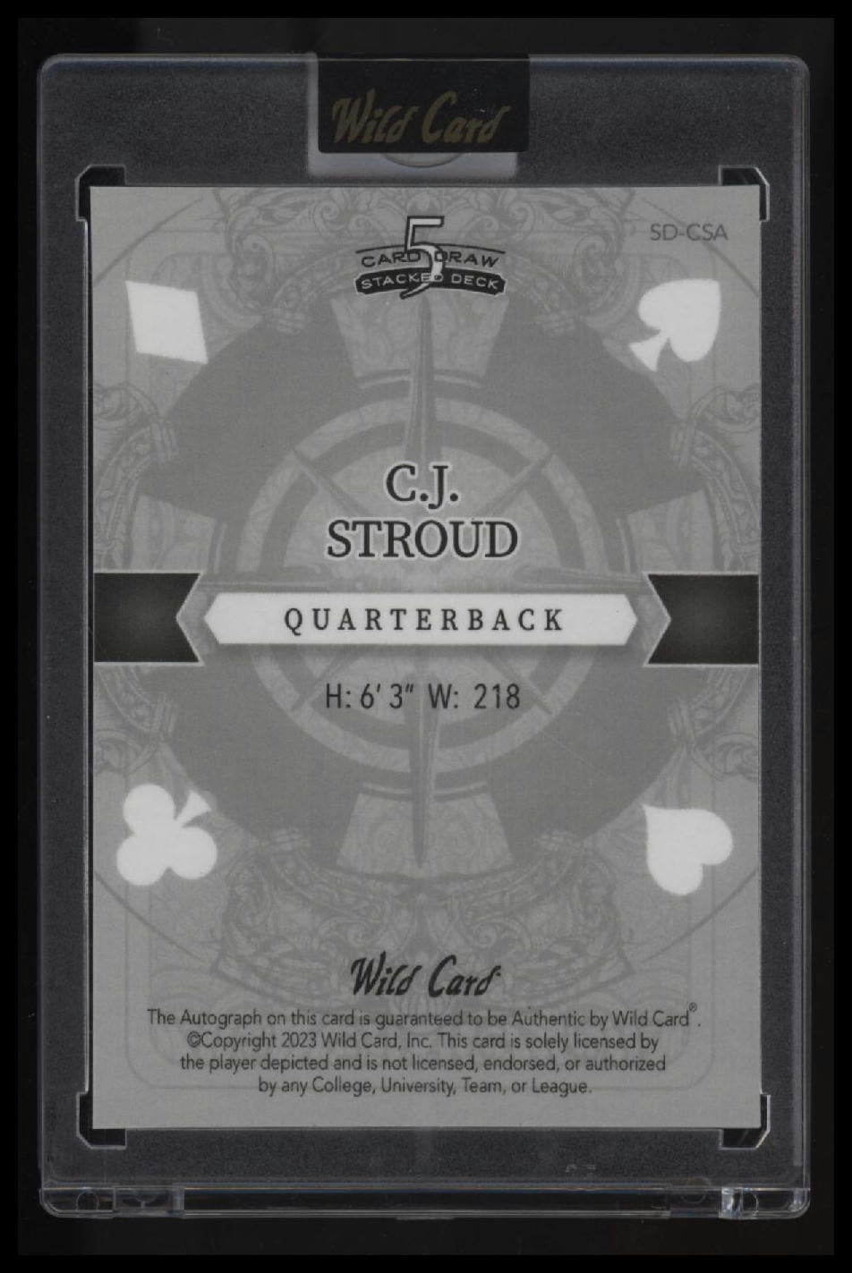 2023 Wild Card 5 Card Draw Stacked Deck - Queen Promo Spade Rainbow Cj Stroud