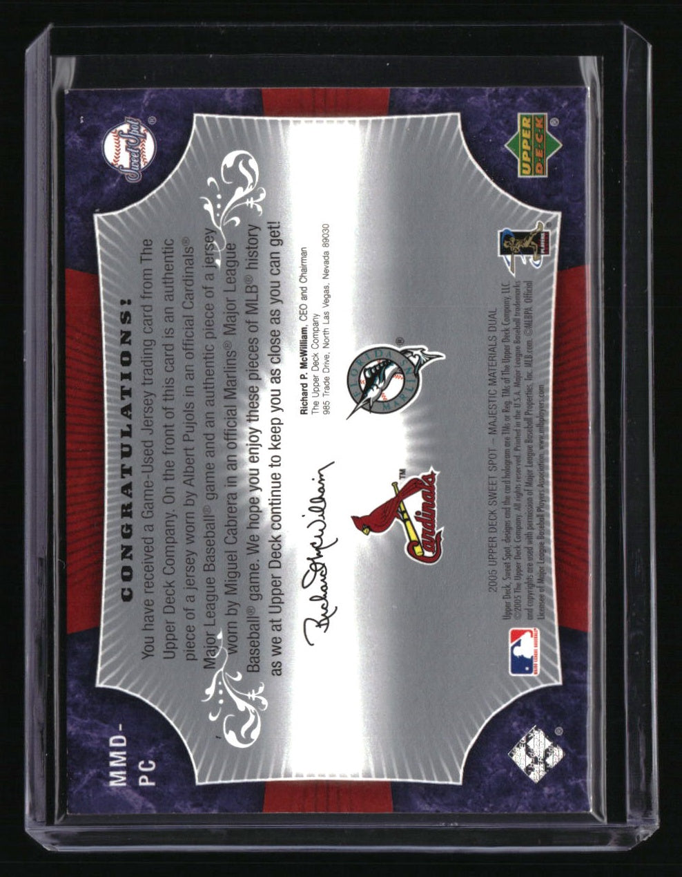 2005 Upper Deck Sweet Spot Pujols / Cabrera Majestic Materials Dual #/25