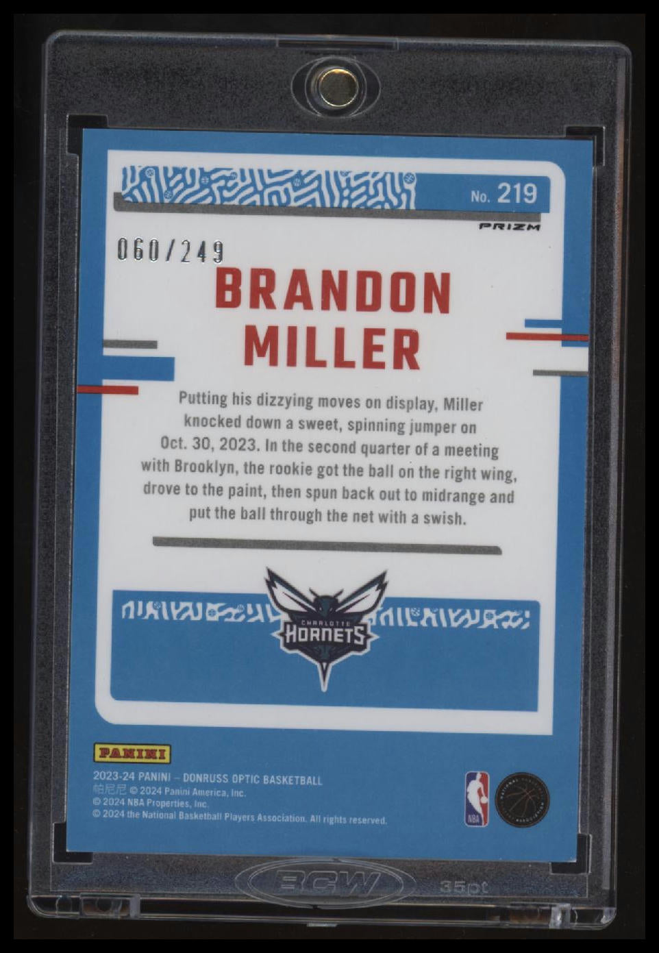 2023-24 Donruss Optic Brandon Miller Aqua #/249