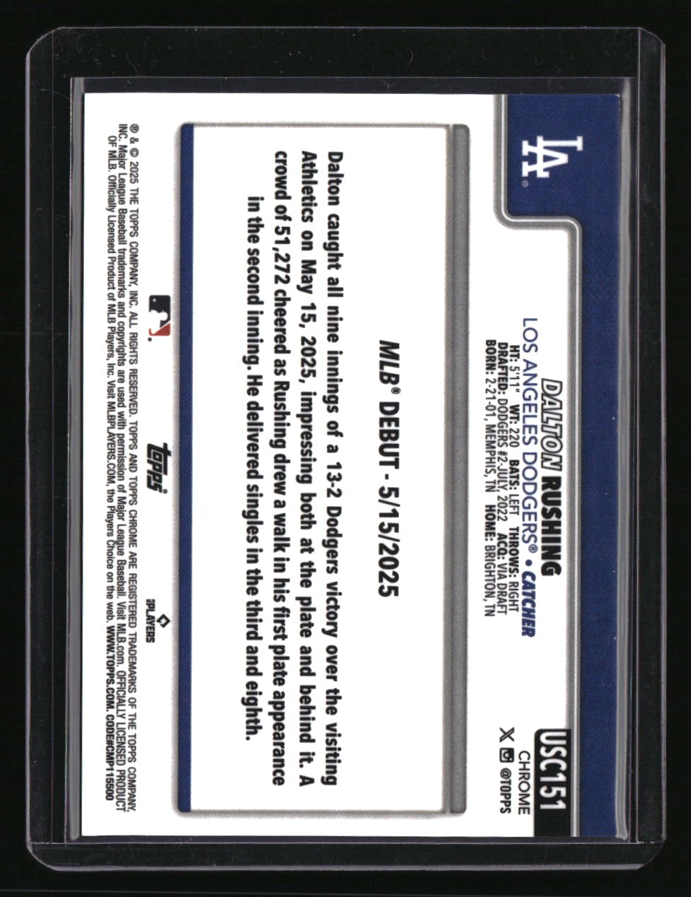 2025 Topps Chrome Update Dalton Rushing Black RayWave Refractors #/10
