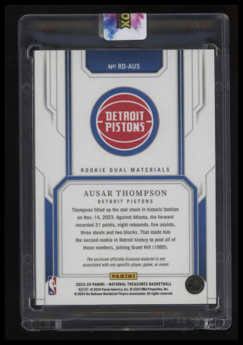 2023-24 Panini National Treasures #RD-AUS Ausar Thompson Materials Intl. Red #/8