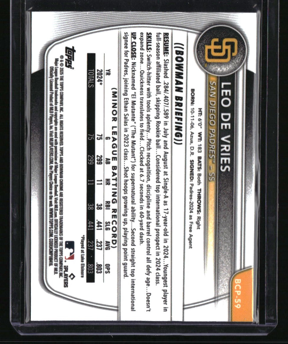 2025 Bowman Leo De Vries Chrome Prospects Steel Metal Refractor #/100