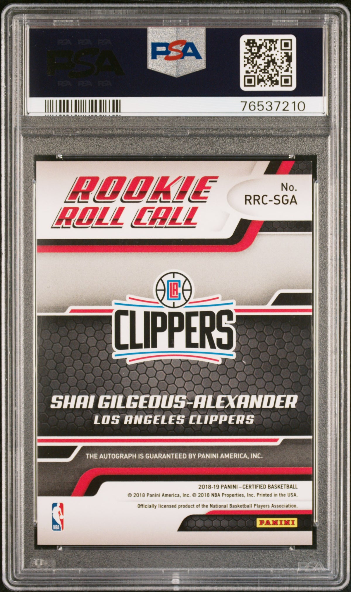 2018 Panini Certified Shai Gilgeous-Alexander Rookie Roll Call Auto. PSA 9