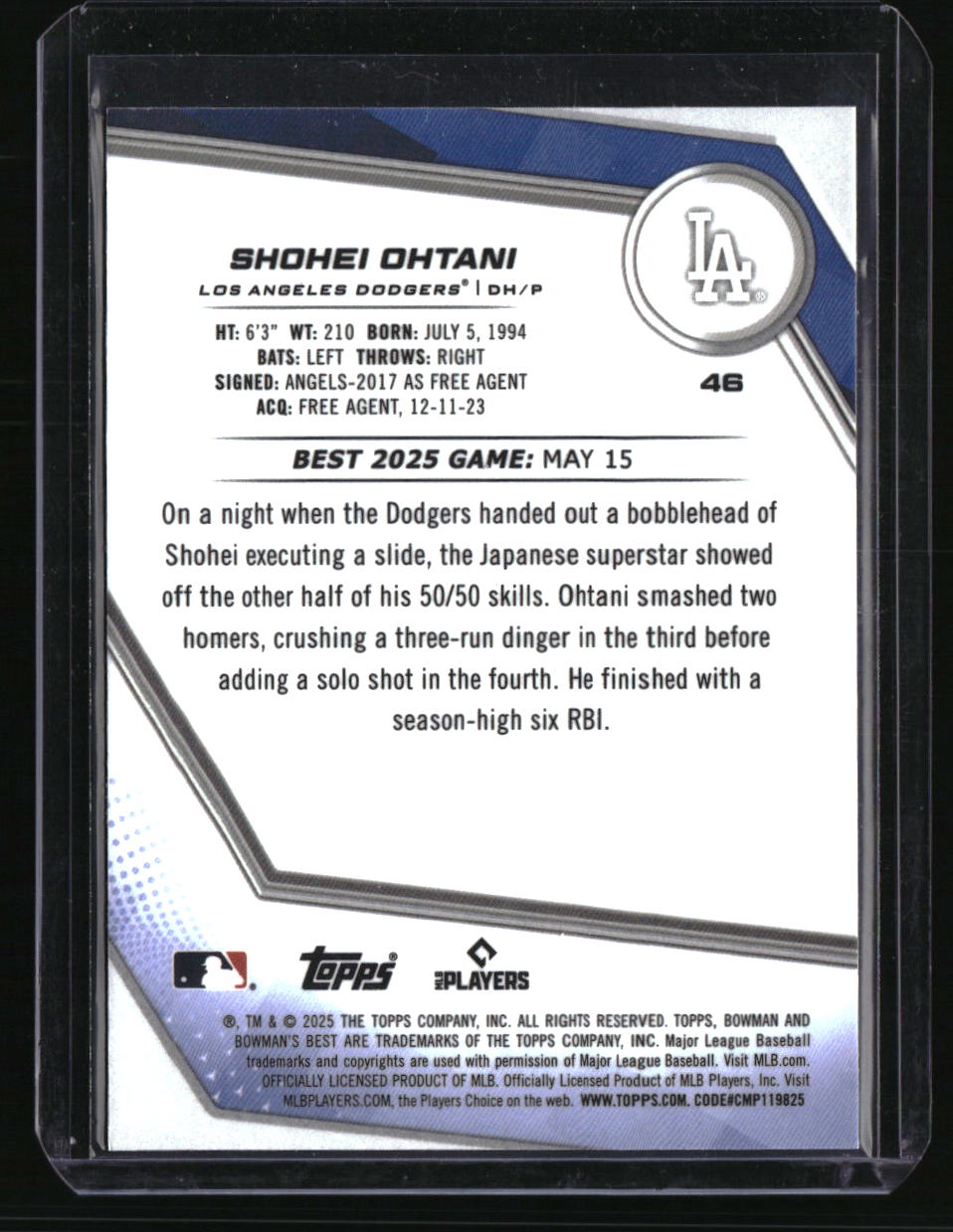 2025 Bowman's Best Shohei Ohtani Blue Lazer Refractors #/150