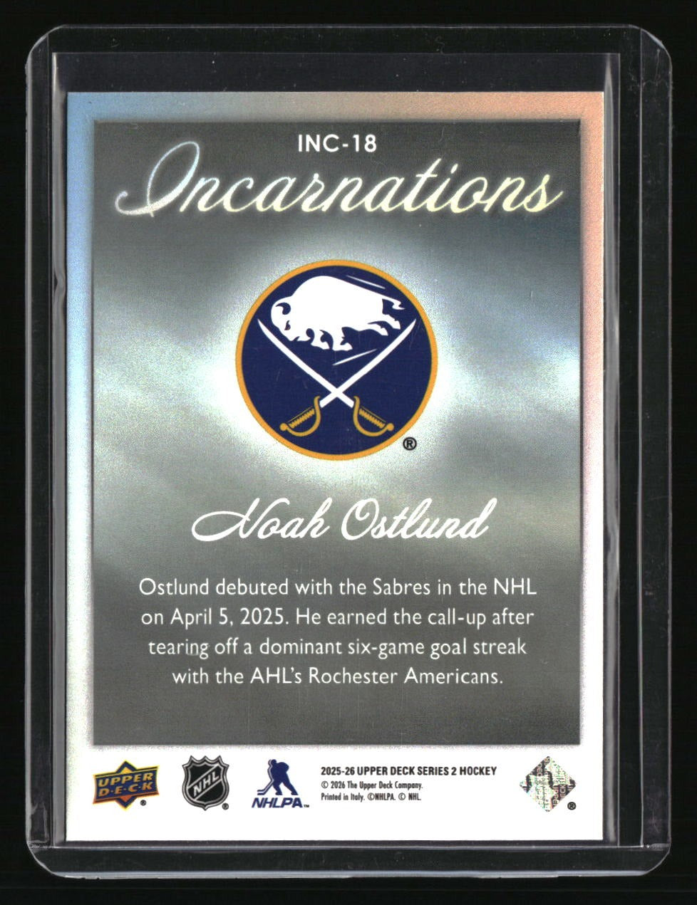 2025-26 Upper Deck Noah Ostlund Incarnations