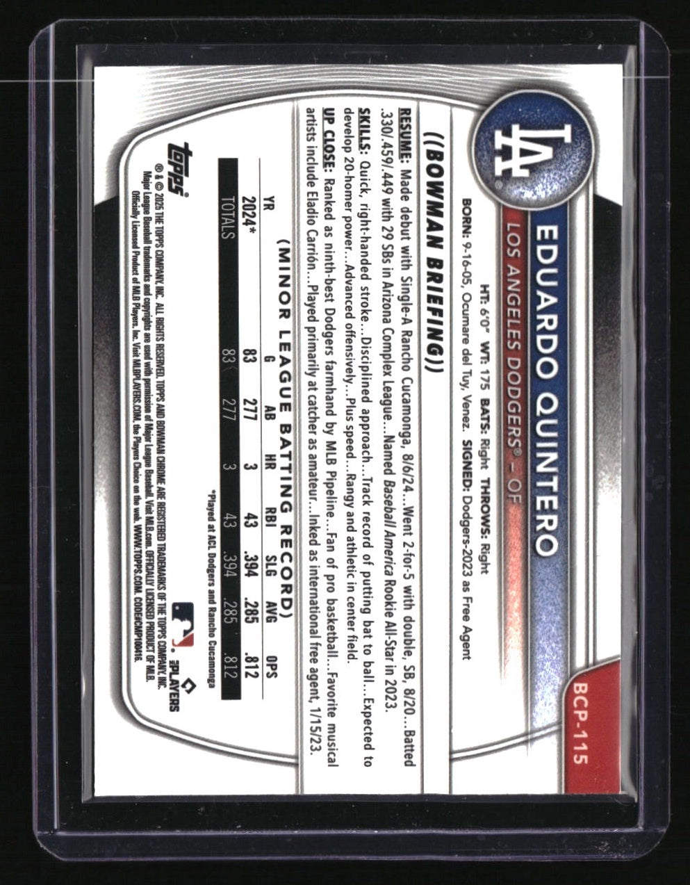 2025 Bowman Eduardo Quintero Chrome Prospects Purple Geometric Refractor #/250