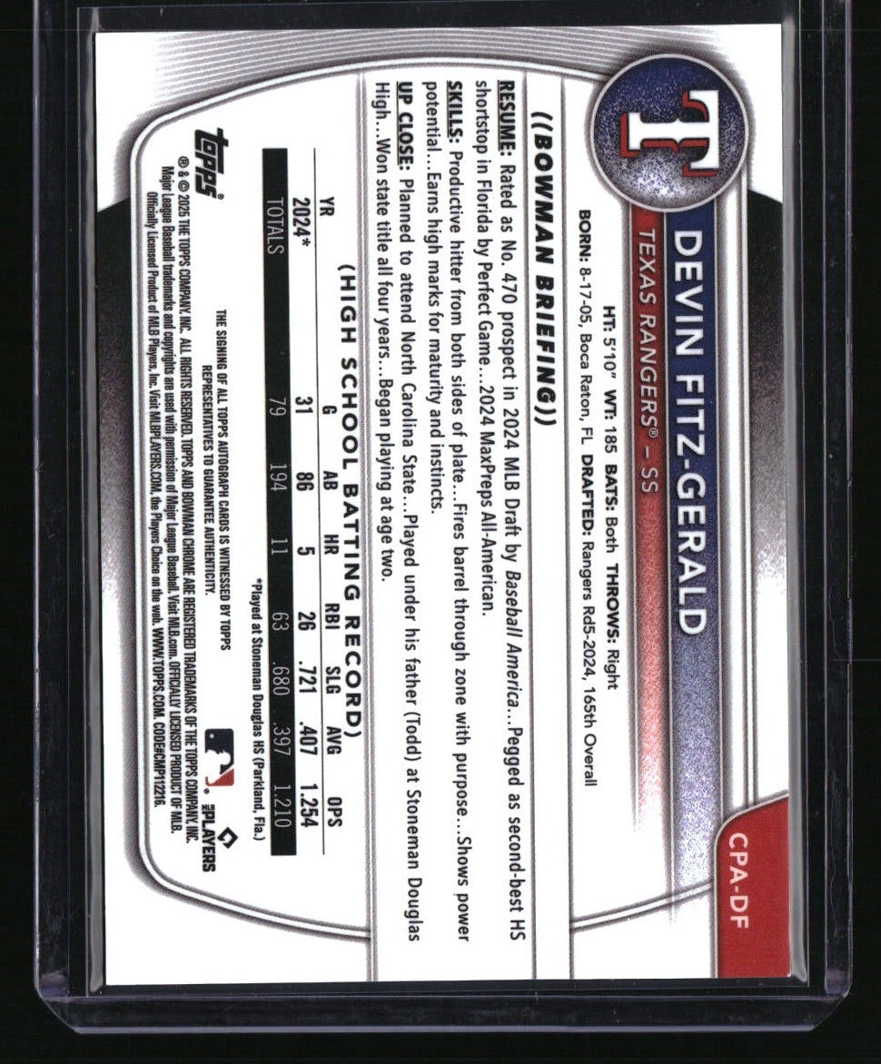 2025 Bowman Chrome Devin Fitz-Gerald Prospect Autographs Reptilian Blue #/150