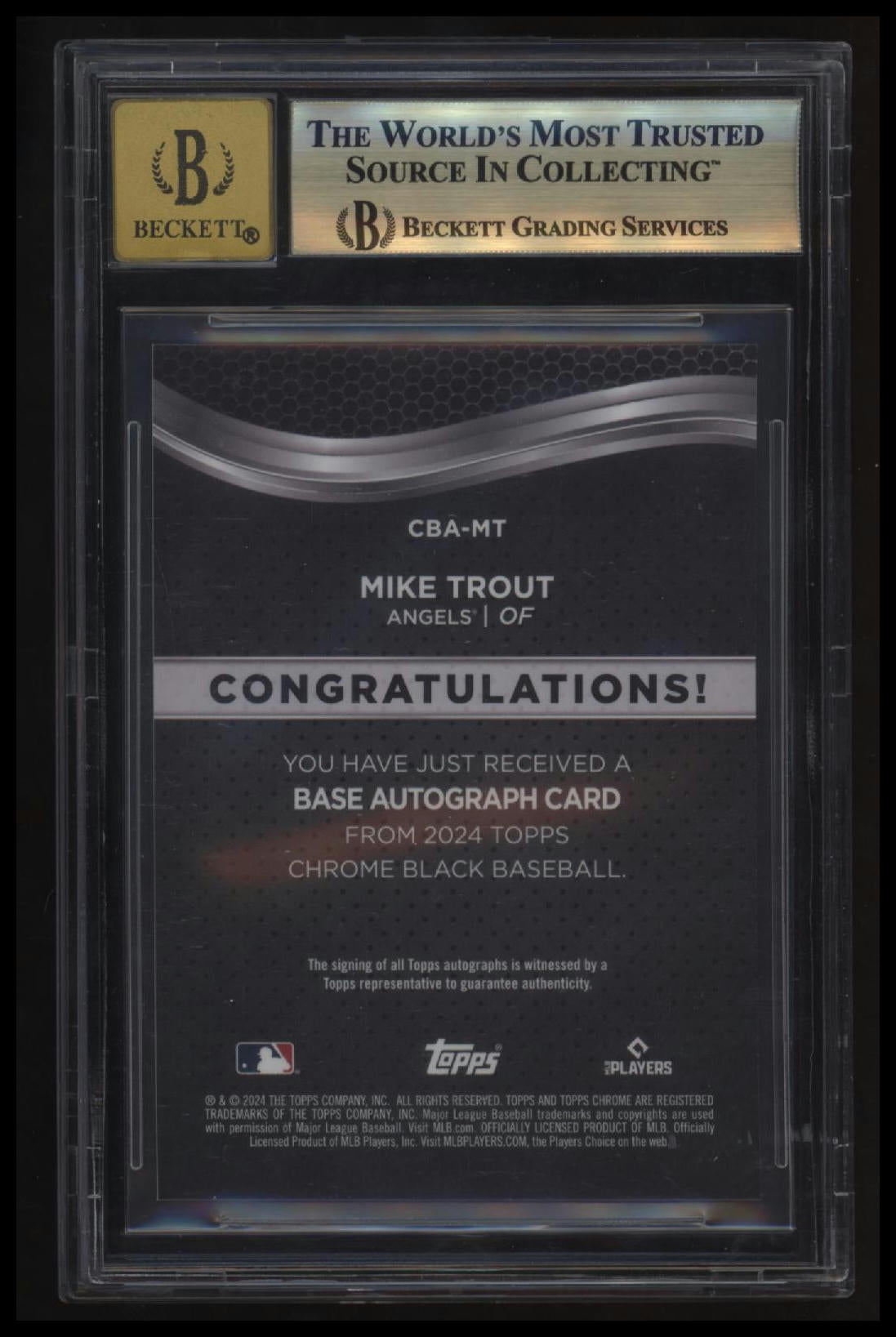 2024 Topps Chrome Black Autographs Orange Refractors Mike Trout BGS 9.5