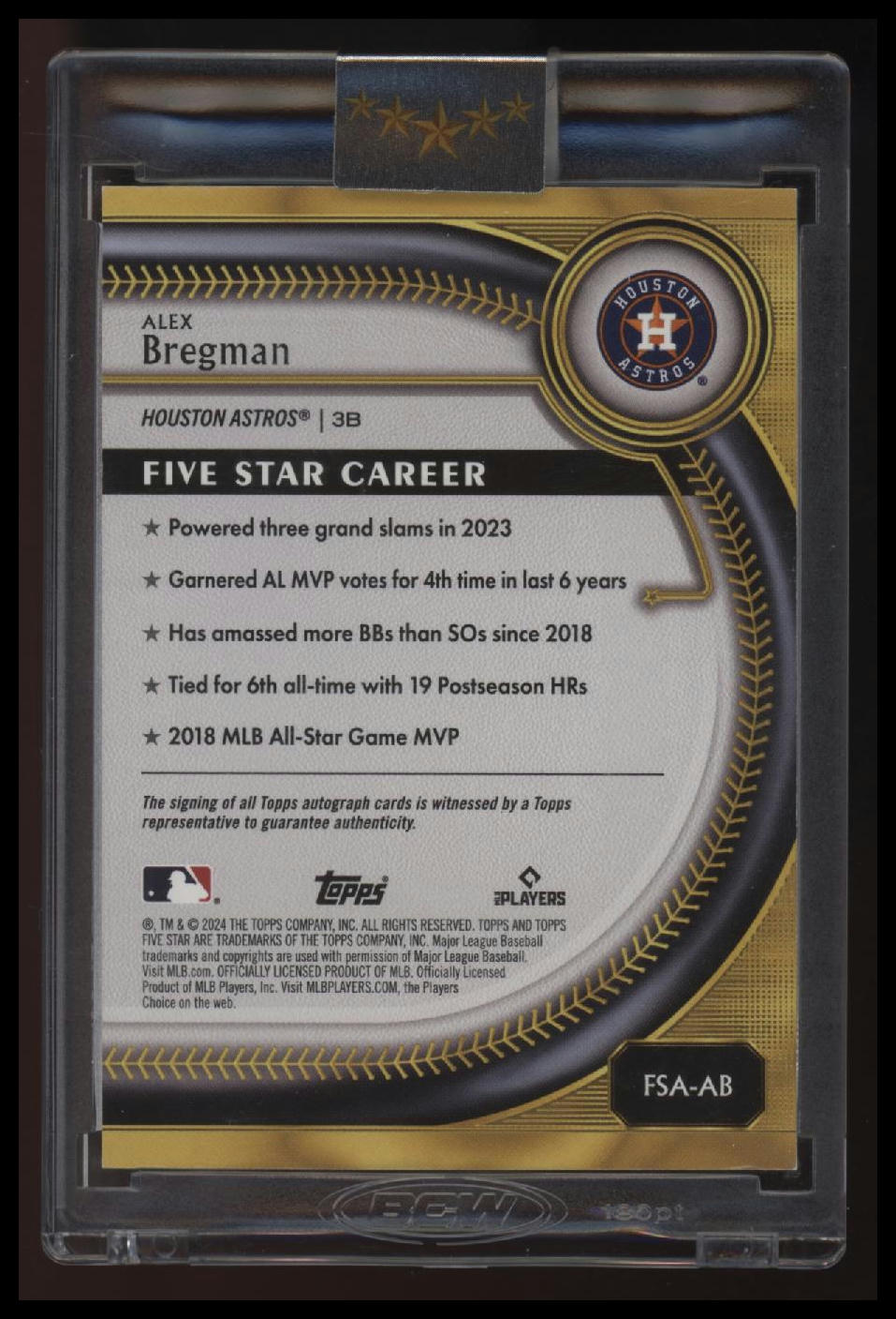 2025 Topps Five Star Alex Bregman Base Autographs Aqua #/75
