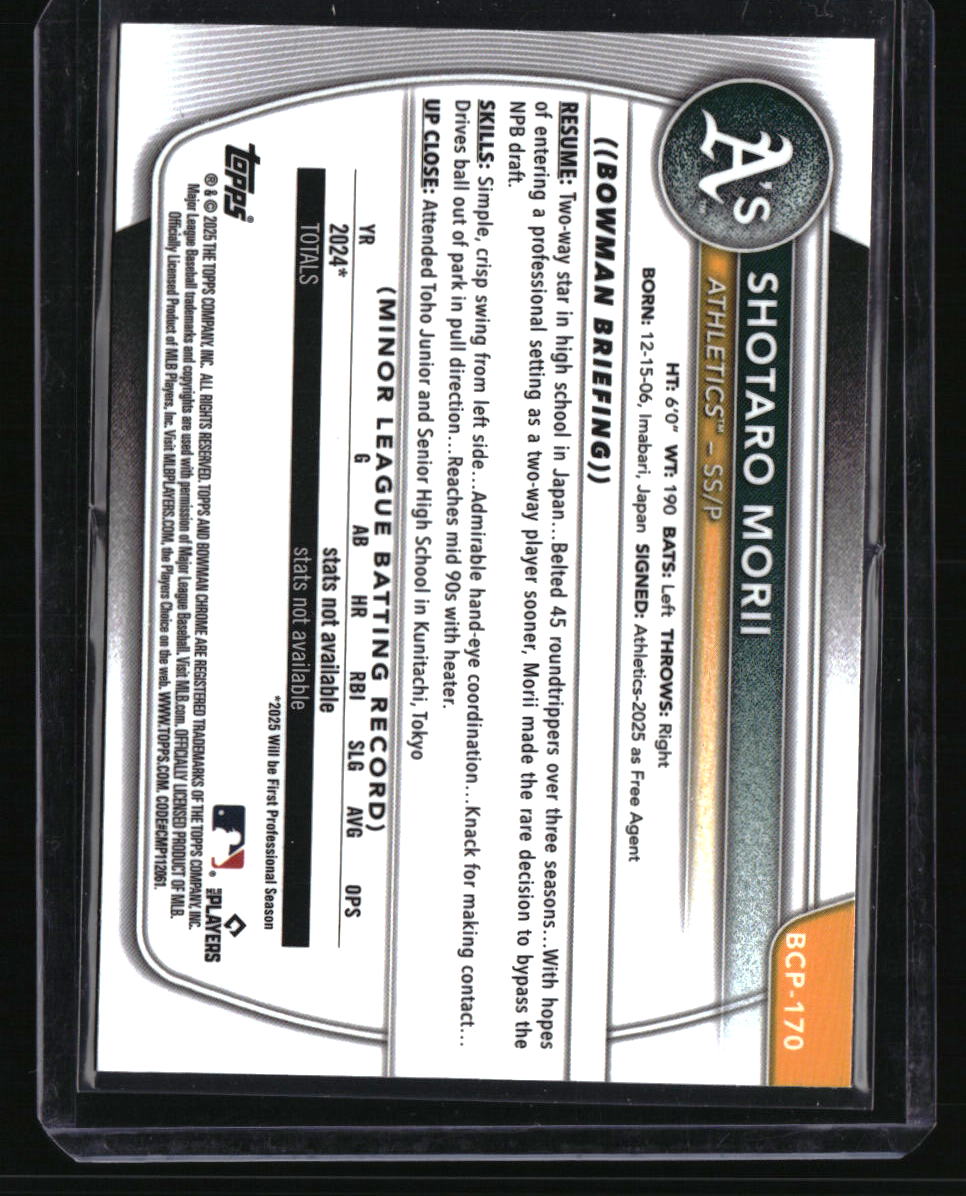 2025 Bowman Chrome Shotaro Morii Prospects Speckle #/299