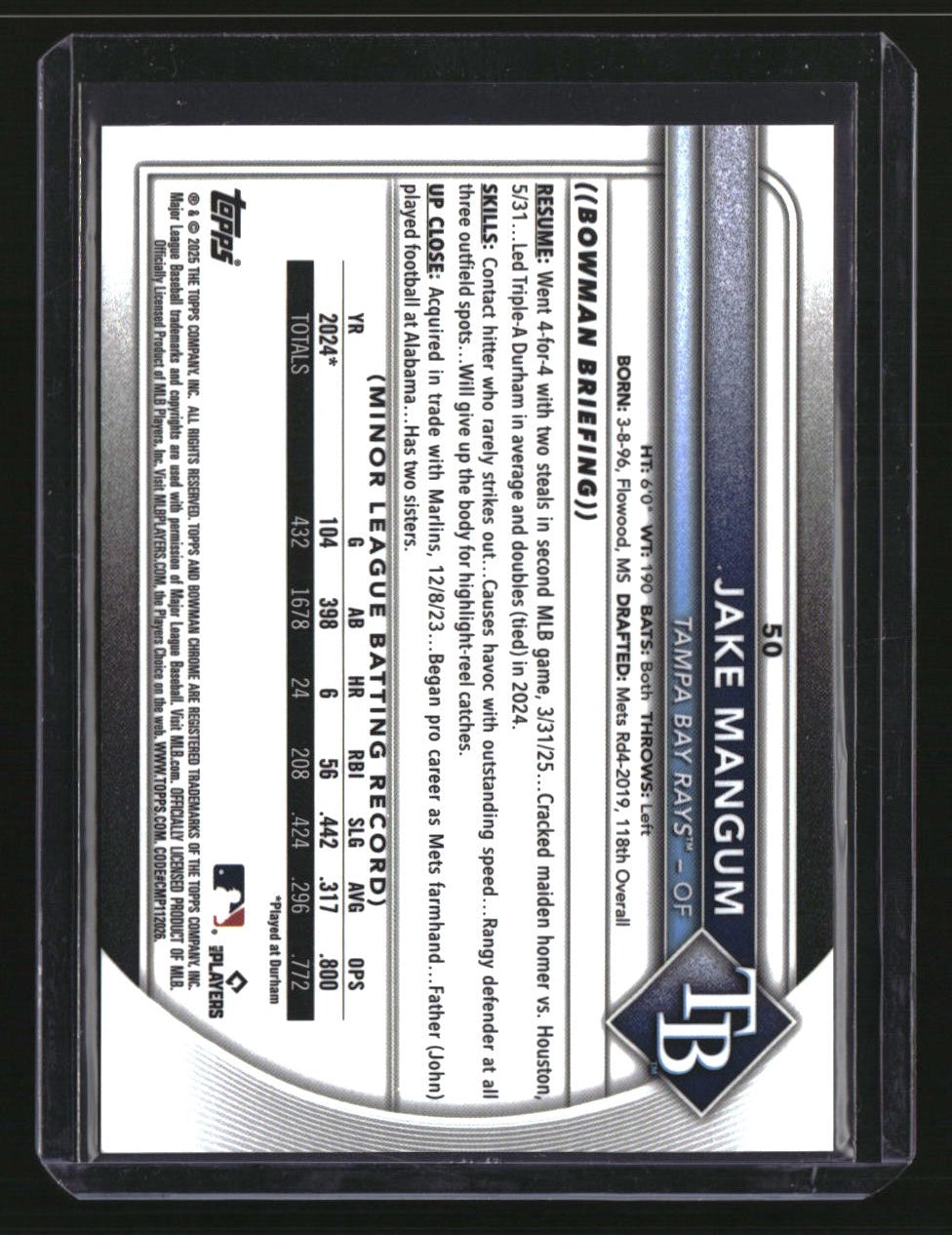 2025 Bowman Chrome Sapphire Edition Jake Mangum Gold Sapphire #/50