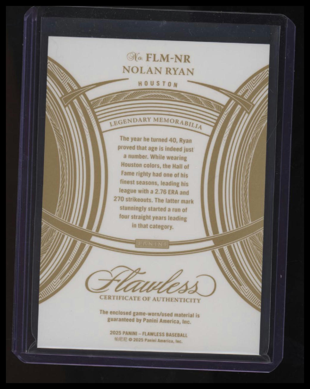2025 Panini Flawless Nolan Ryan Patch #/15