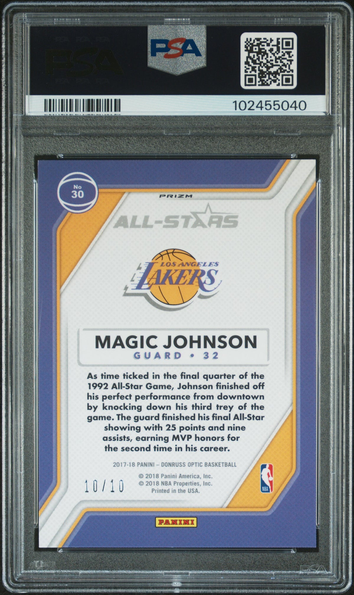 2017 Panini Donruss Optic All-Stars Magic Johnson All-Stars-Gold PSA 9